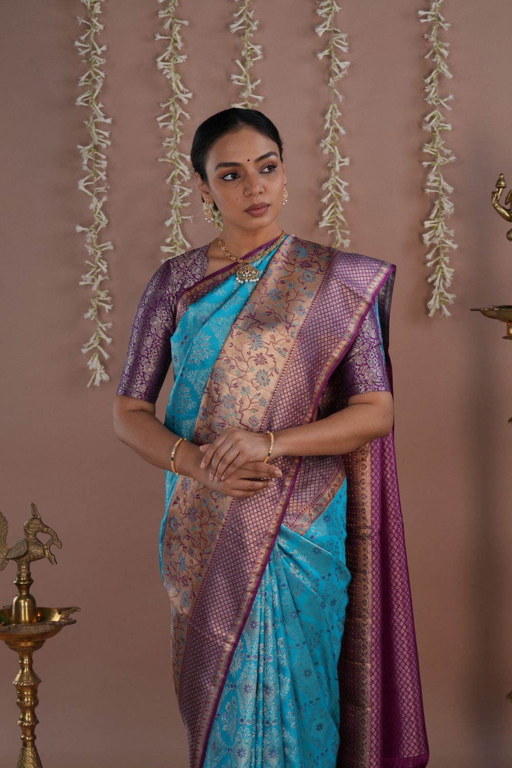 Image of Kanchipattu Sky Blue Brocade Saree